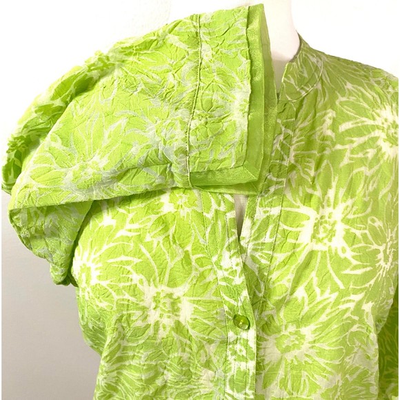 First Issue Women's Lime Green Sheer Button Front Blouse, Size M - Picture 6 of 7